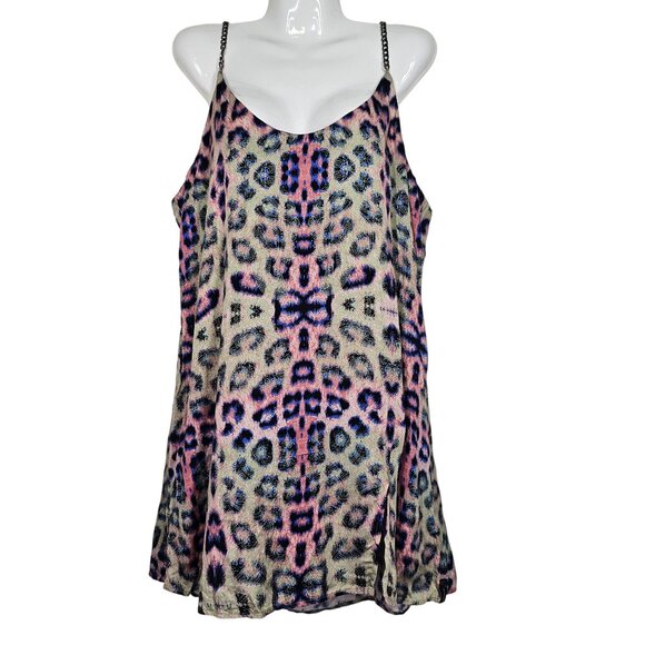 One Teaspoon Collision Mini Slip Dress Sleeveless‎ Animal Print Chain Strap XL - Picture 4 of 14